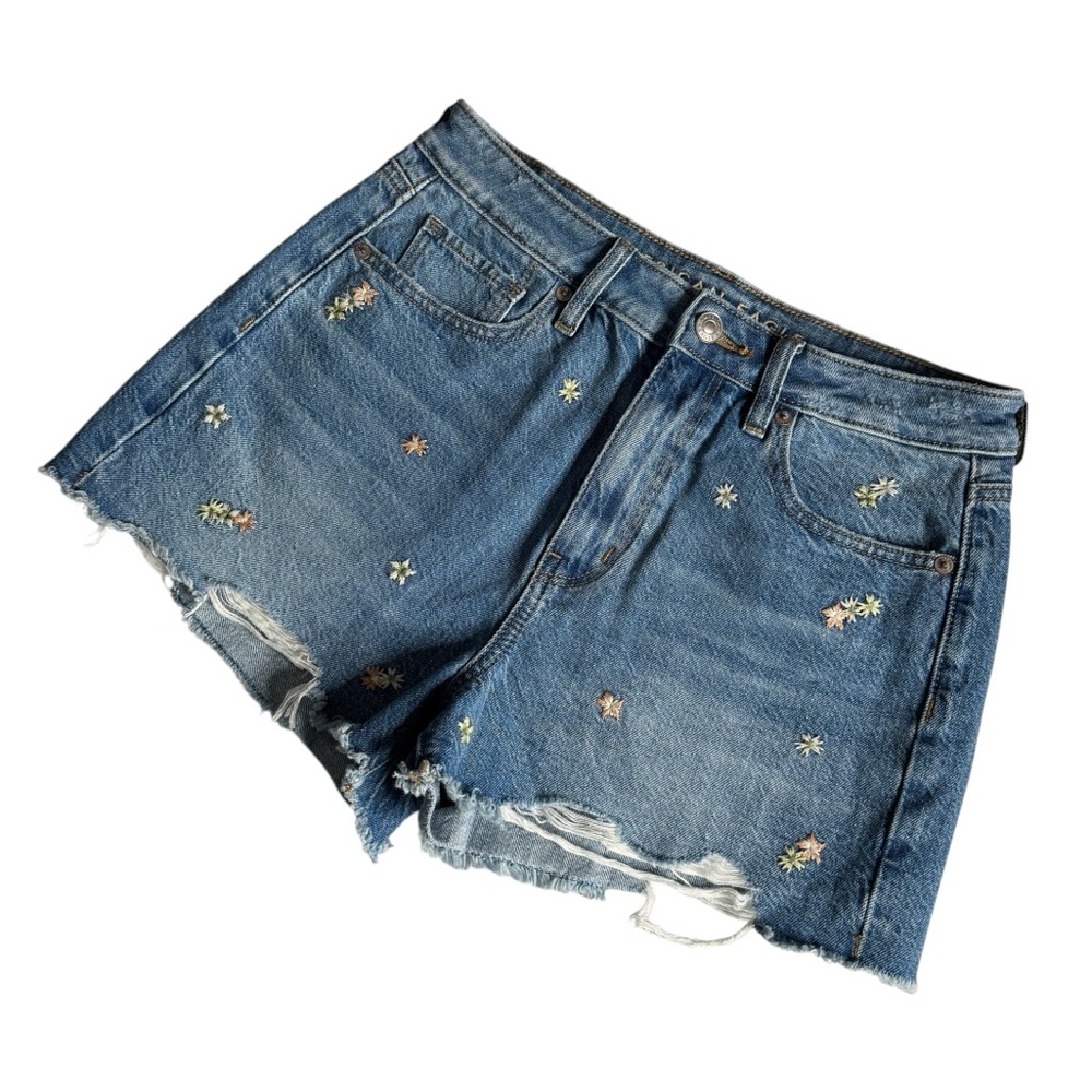 American Eagle Embroidered Floral Denim‎ Jean Mom Shorts Womens Size 4